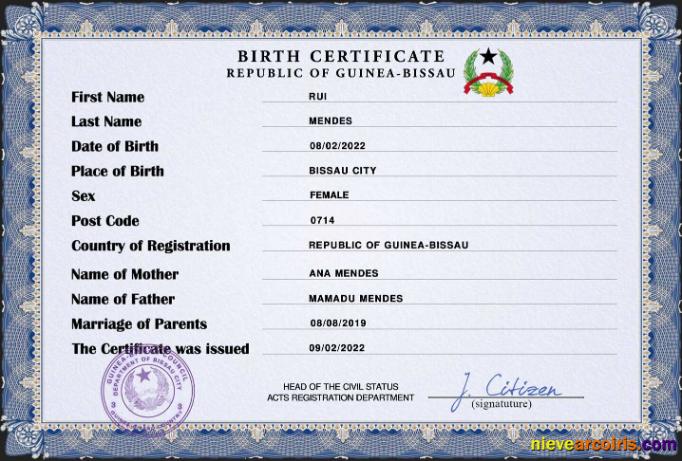 Guinea-Bissau birth certificate